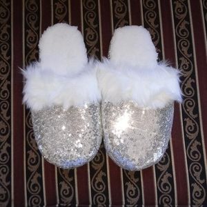 Soft & Cozy Sequin Slippers with Faux Fur Trim